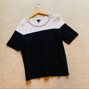 Talbots Jeweled Short Sleeve Pure Merino Wool Top